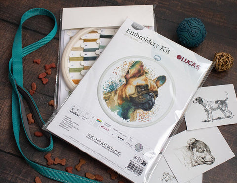 Luca-S French Bulldog Cross Stitch Kit with Hoop, 15x15 cm Complete Set