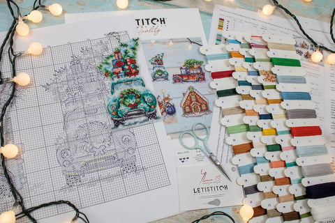 Christmas Ornaments Cross Stitch Kit, 7 Designs, 15 x 15 cm Each, LetiStitch, 56 Colors, Red and Gold Beads