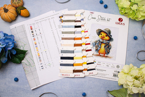 Luca-S Detective Duck Cross Stitch Kit 15x18cm, Canvas, Threads, Needle & Chart