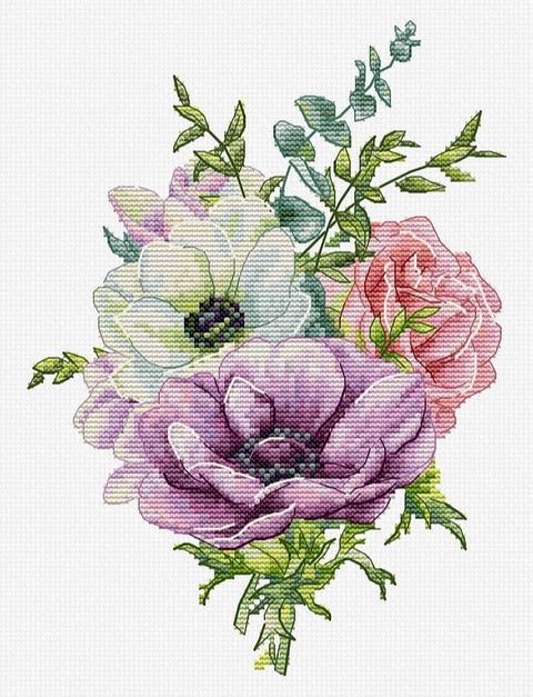 Luca-S Anemones Cross Stitch Kit 15x21 cm Embroidery Set with Pattern