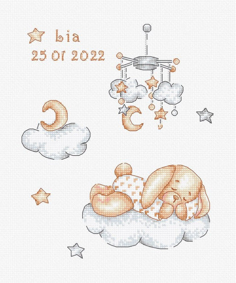 Luca-S Sleeping Cross Stitch Kit, Complete Embroidery Set with Fabric Threads Needle Chart