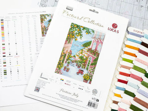 Luca-S Positano Italy Cross Stitch Kit 17.5x26cm, 32 Colors, Zweigart Aida 16