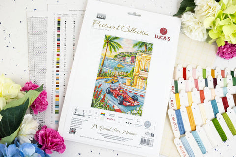 F1 Monaco Grand Prix Cross Stitch Kit, Luca-S, 17.5 x 26 cm, Zweigart Aida 16 Count, 53-Color Cotton Threads