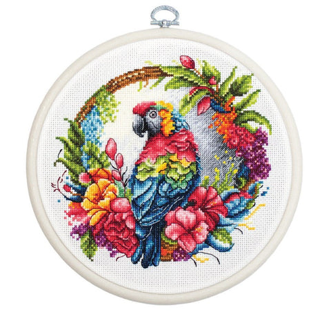 Luca-S Tropical Parrot Counted Cross Stitch Kit with Hoop, Needle & Threads
