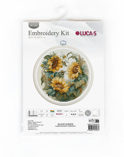 Luca-S Sunflower Counted Cross Stitch Kit with Embroidery Hoop, Aida Fabric, Cotton Threads, Needle, Chart and Instructions