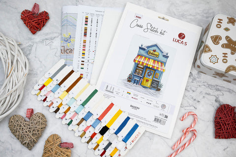Luca-S Bakery Cross Stitch Kit 17x20cm Aida Canvas, Threads, Needle, Chart