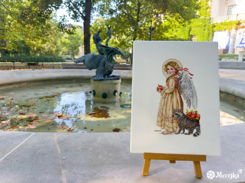 Cross Stitch Embroidery Kit Apple Picking Scene, Merejka, Autumn Design, 17 x 27 cm, Complete Kit for Framing