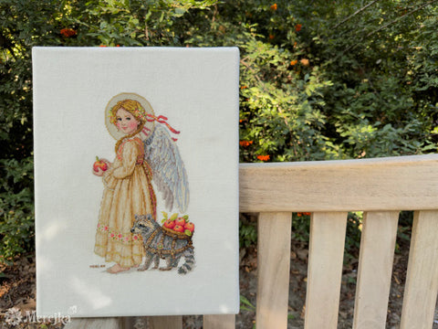 Cross Stitch Embroidery Kit Apple Picking Scene, Merejka, Autumn Design, 17 x 27 cm, Complete Kit for Framing