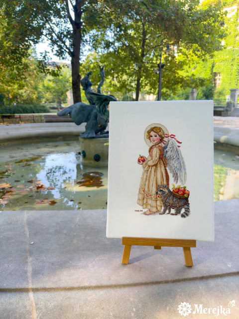 Cross Stitch Embroidery Kit Apple Picking Scene, Merejka, Autumn Design, 17 x 27 cm, Complete Kit for Framing