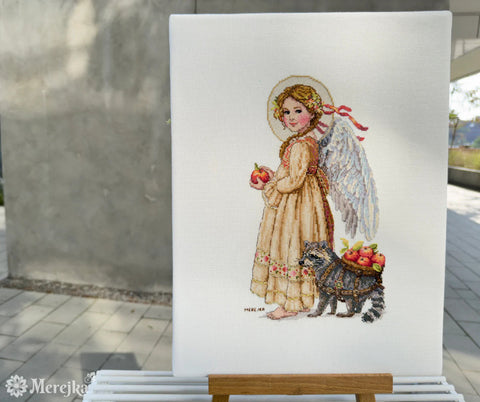Cross Stitch Embroidery Kit Apple Picking Scene, Merejka, Autumn Design, 17 x 27 cm, Complete Kit for Framing