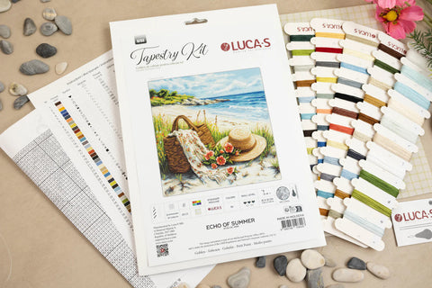 Petit Point Embroidery Kit, Echo of Summer, 56 Colors, 18x18 cm Design, Luca-S Threads, Zweigart Canvas, Nature Theme
