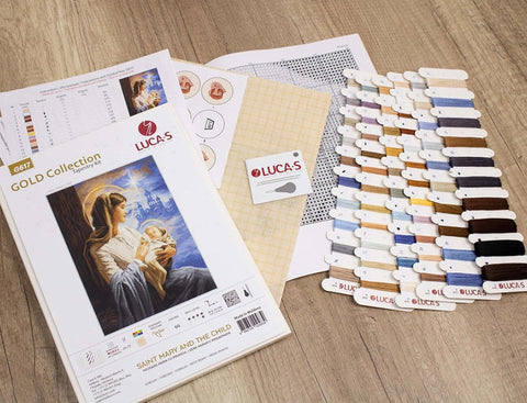 Luca-S Virgin Mary & Child Cross Stitch Kit 18x25cm, Fabric Floss Needle Chart