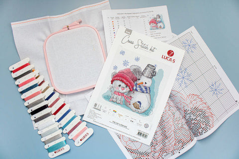 Luca-S Counted Cross Stitch Kit Cat and Friends Pattern, Threads, Fabric, Needle