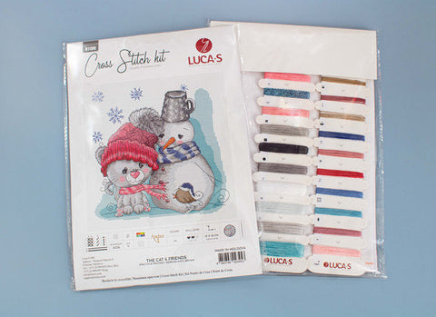 Luca-S Counted Cross Stitch Kit Cat and Friends Pattern, Threads, Fabric, Needle