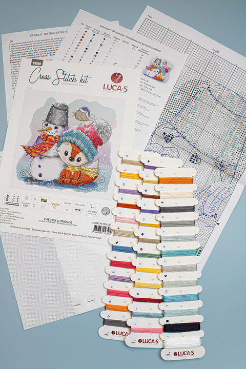 Luca-S Fox & Friends Cross Stitch Kit with Aida Cloth, Cotton Threads, Needle