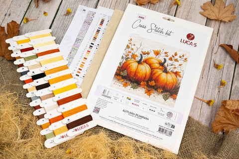 Luca-S Autumn Pumpkin Counted Cross Stitch Kit, Zweigart Aida 16, 19x18cm
