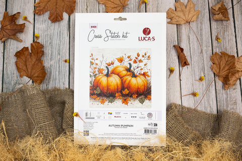 Luca-S Autumn Pumpkin Counted Cross Stitch Kit, Zweigart Aida 16, 19x18cm