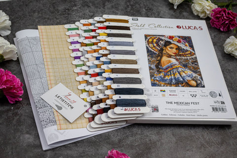 Luca-S Mexican Fiesta Cross Stitch Kit, Colorful Embroidery Set 19x25 cm