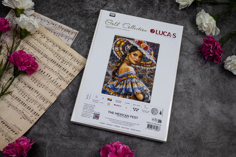 Luca-S Mexican Fiesta Cross Stitch Kit, Colorful Embroidery Set 19x25 cm