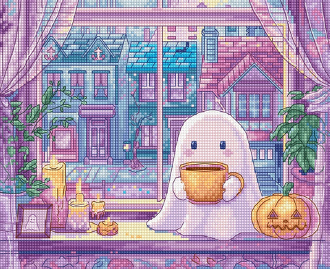 Cross Stitch Kit Pumpkin Spice Latte, Autumn Coffee Design, Letistitch, 20×17 cm, Zweigart Aida 16 ct, 40 Colors