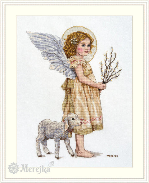 Merejka Cross Stitch Kit, Spring Greeting Pattern, 20 x 27 cm, Cotton Threads, Canvas, Needle, Instructions