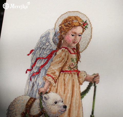Cross Stitch Kit with Winter Landscape, 20 x 27 cm, Merejka Embroidery Set with Canvas, Threads, Needle and Chart