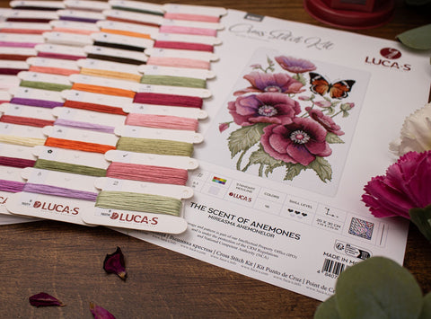 Luca-S Anemone Cross Stitch Kit 20x30 cm Floral Embroidery Set with Threads & Chart