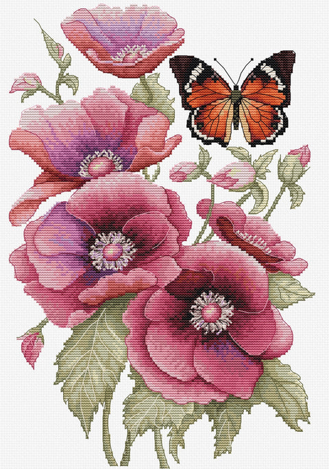 Luca-S Anemone Cross Stitch Kit 20x30 cm Floral Embroidery Set with Threads & Chart
