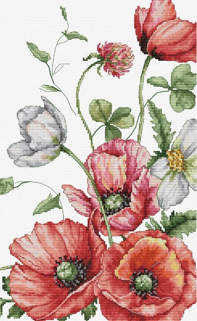 Luca-S Counted Cross Stitch Kit Red Poppy Field Embroidery 20x32cm