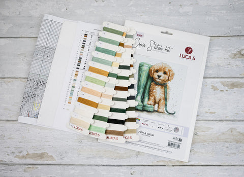 Luca-S For a Walk Counted Cross Stitch Kit 21x20cm Canvas Threads Needle Pattern