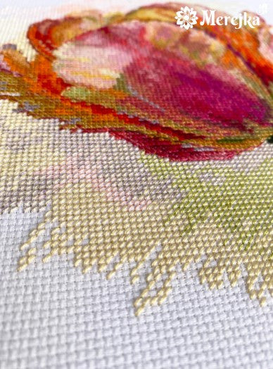 Cross Stitch Kit Parrot Tulip, 21×21 cm Finished Size, Multicolor Floral Embroidery by Merejka