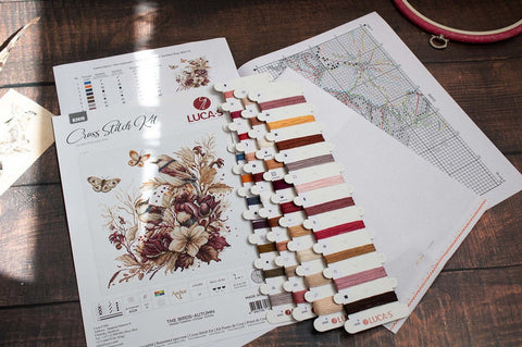 Luca-S Autumn Birds Cross Stitch Kit 21x21cm Aida Fabric Threads Needle Pattern
