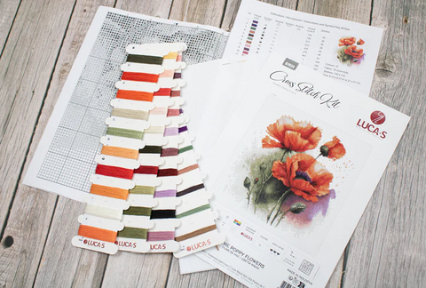 Luca-S Poppy Flowers Counted Cross Stitch Kit 21x21cm with Threads Needle Chart