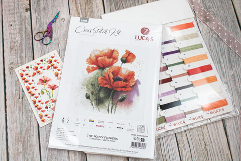 Luca-S Poppy Flowers Counted Cross Stitch Kit 21x21cm with Threads Needle Chart