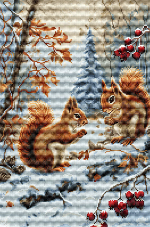 Luca-S Joy of the Squirrels Counted Cross Stitch Kit Aida 21x32cm