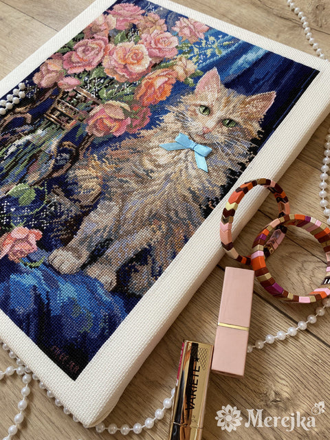 Rosie Cross Stitch Embroidery Kit, 22.5 × 30 cm Finished Size, Merejka, Aida Fabric, Cotton Threads, Printed Pattern