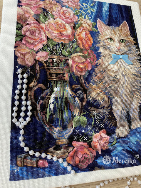 Rosie Cross Stitch Embroidery Kit, 22.5 × 30 cm Finished Size, Merejka, Aida Fabric, Cotton Threads, Printed Pattern