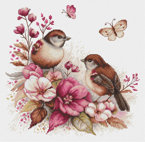 Luca-S Counted Cross Stitch Kit Spring Birds 22x21cm with Aida Fabric & Threads