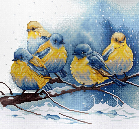 Luca-S Eastern Bluebirds Counted Cross Stitch Kit 22x21 cm, Fabric Threads Needle