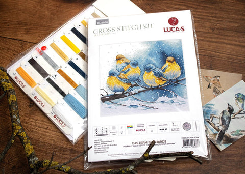 Luca-S Eastern Bluebirds Counted Cross Stitch Kit 22x21 cm, Fabric Threads Needle