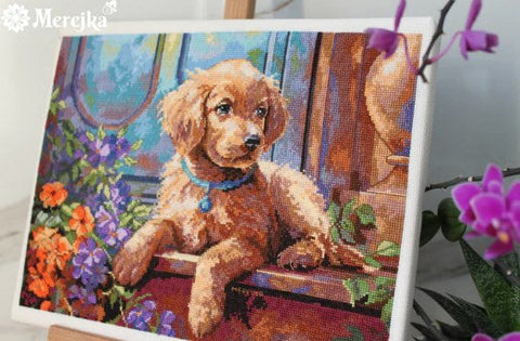 Counted Cross Stitch Kit Sunny Porch Design, Merejka, 22 × 28.5 cm, Fabric, Threads, Needle, Chart and Instructions