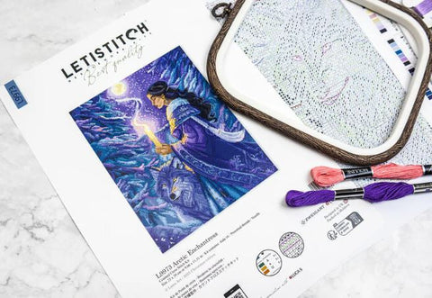 Cross Stitch Kit Arctic Sorceress Winter Design, Letistitch 23x29 cm, 16 Count Zweigart Aida, 42-Color Cotton Threads