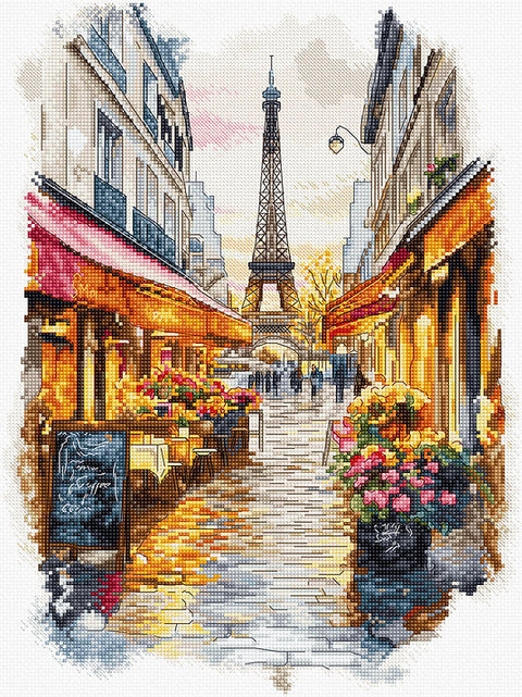 Paris Cross Stitch Kit, 23 x 31 cm Finished Size, Letistitch Colorful City Design, Intermediate Embroidery Set for Wall Decor