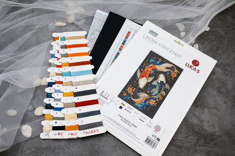Luca-S Two Magic Fish Cross Stitch Kit 23x38cm, Fabric Floss Needle Chart