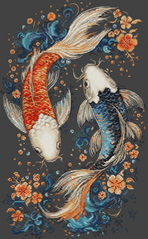 Luca-S Two Magic Fish Cross Stitch Kit 23x38cm, Fabric Floss Needle Chart