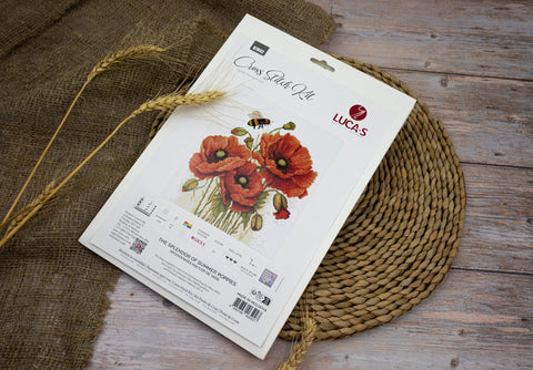 Luca-S Summer Poppies Counted Cross Stitch Kit 24.5x27cm, Fabric Floss Needle Chart