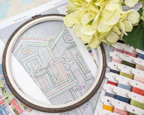 Cross Stitch Kit, Coastal Cityscape Design, 24 x 19 cm, Zweigart Aida 16 ct, 48 Cotton Thread Colors, Letistitch