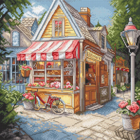 LetiStitch Pastry Shop Cross Stitch Kit, 24 x 24 cm, Zweigart Aida 16ct, 100% Cotton Anchor Threads, Intermediate Level