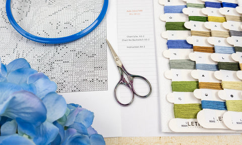 Cross Stitch Embroidery Kit Blue Harmony, 24×24 cm, Blue Tones, Canvas, Cotton Threads, Needle and Pattern by Letistitch