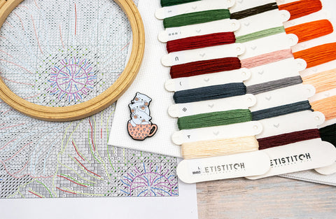 Cross Stitch Kit, Poppy Eyes Floral Design, 24x24 cm, Letistitch, Canvas, Cotton Threads, Needle, Chart and Instructions